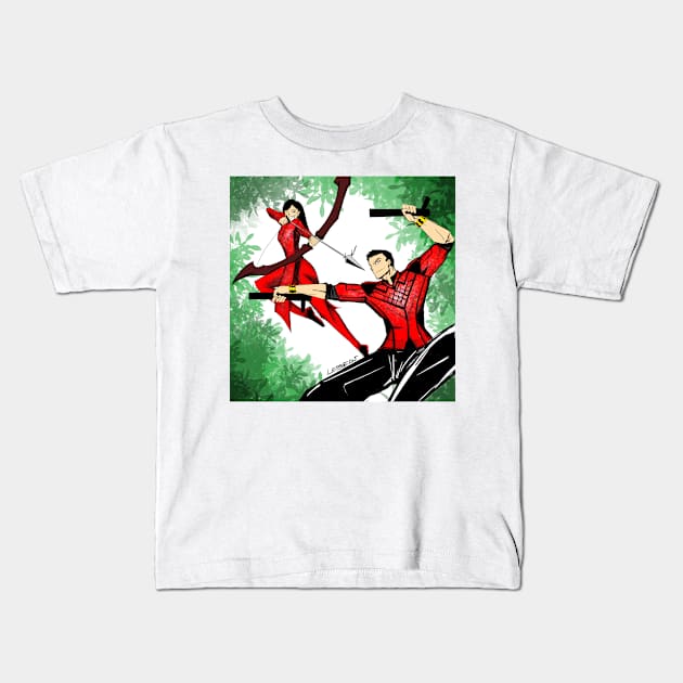martial artist the arrow and the dragon ecopop asian art Kids T-Shirt by jorge_lebeau